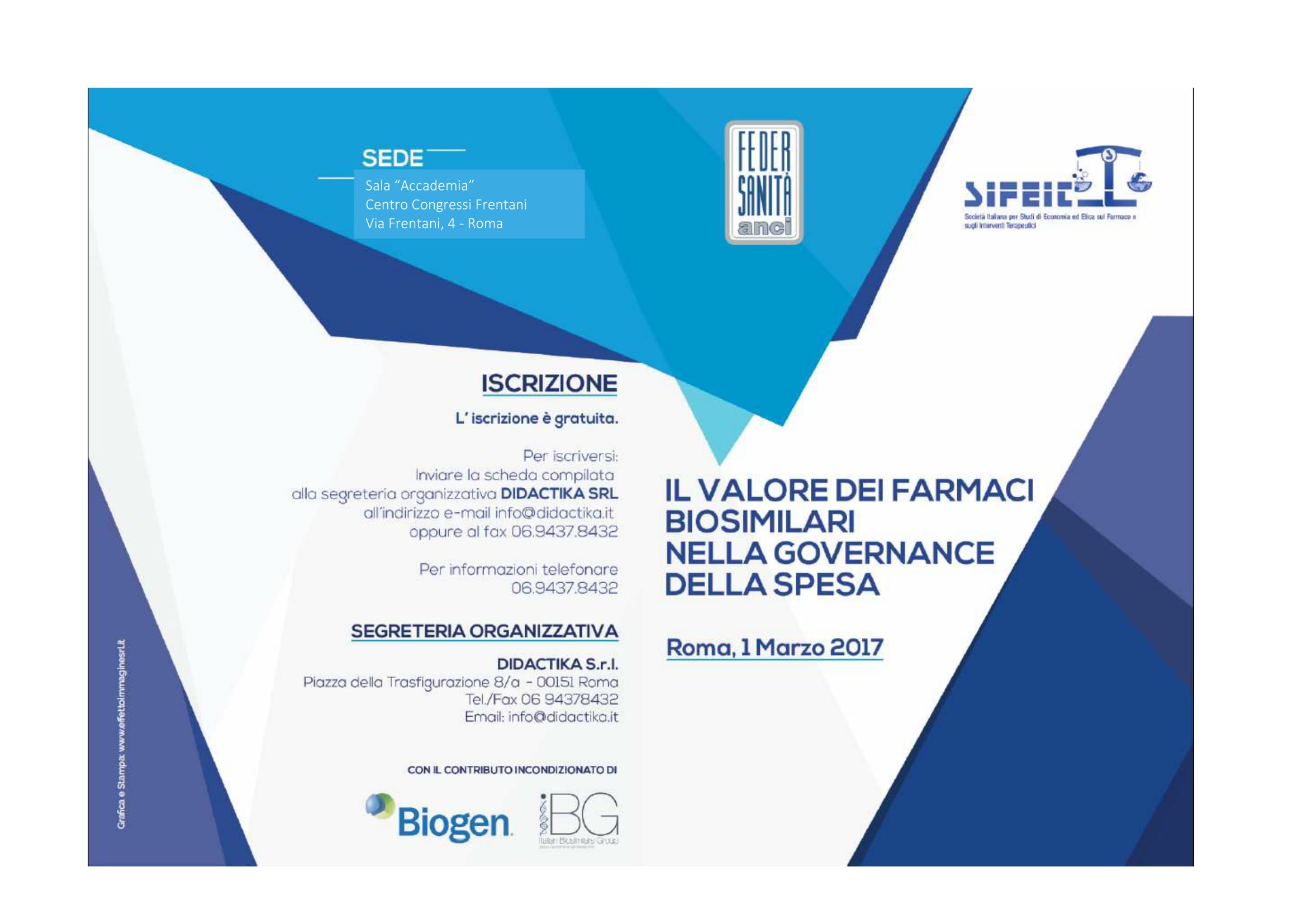 Centro Congressi farmaci biosimilari sistema sanitario Federsanità ANCI SIFEIT