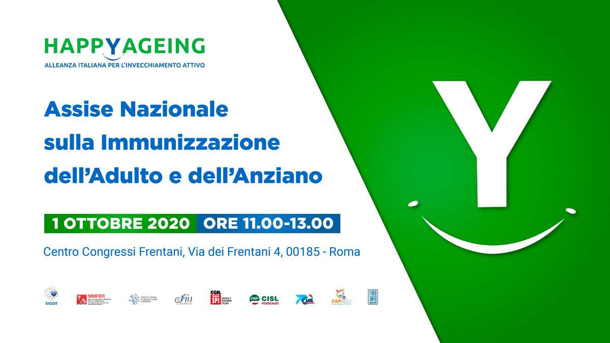 locandina del Convegno Happyageing 1 Ottobre 2020 sull'Immunizzazione dell'adulto e dell'anziano