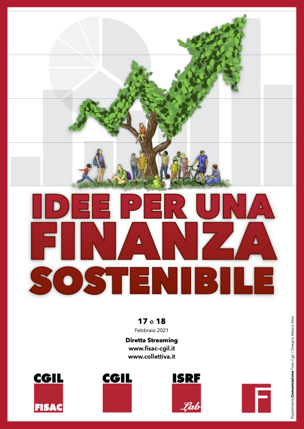 locandina dell'evento streaming FISAC-CGIL sulla finanza sostenibile nelle giornate 15-18 Febbraio 2021